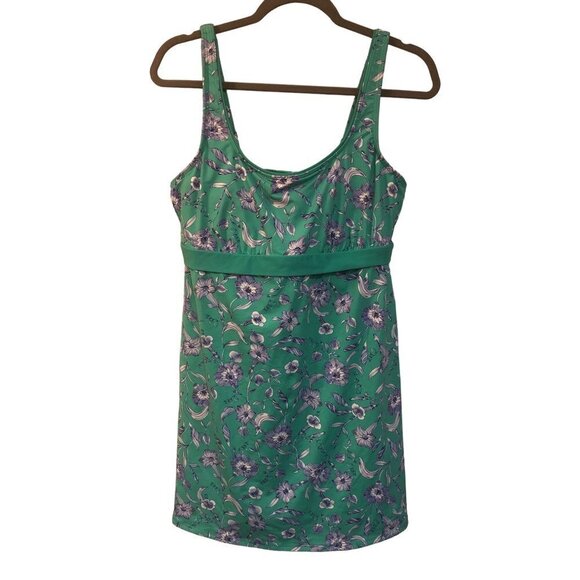 Land's End turquoise floral built in bra tank dress size 12 babydoll - Picture 1 of 4